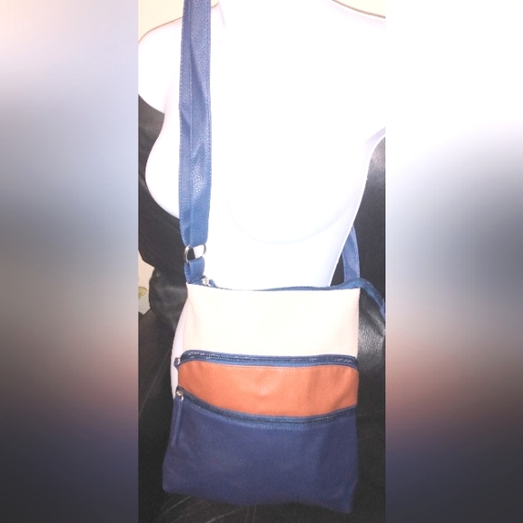 Blue, Brown, & White PVC Handbag - Picture 2 of 4